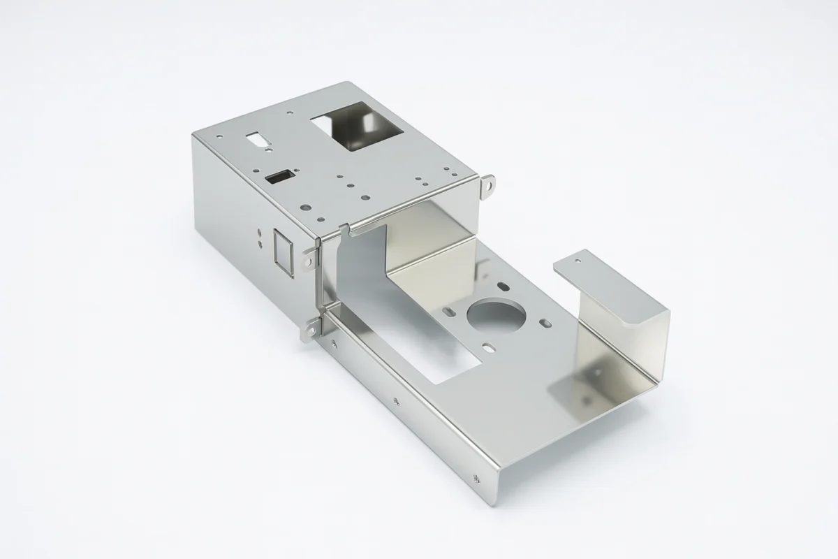 Metalowa obudowa z&nbsp;licznymi otworami montażowymi, wykonana w&nbsp;technologii gięcia CNC
