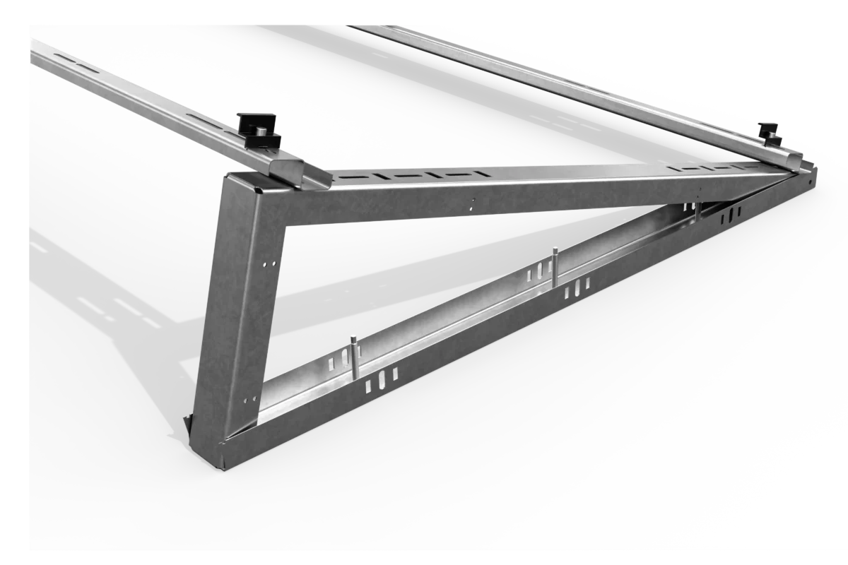 Stelaż przykręcany do dachu płaskiego pod panele fotowoltaiczne – widok boczny konstrukcji PV