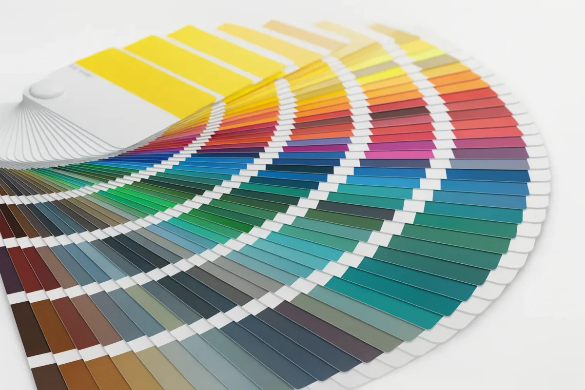Paleta RAL z szeroką gamą odcieni ułożonych wachlarzowo
