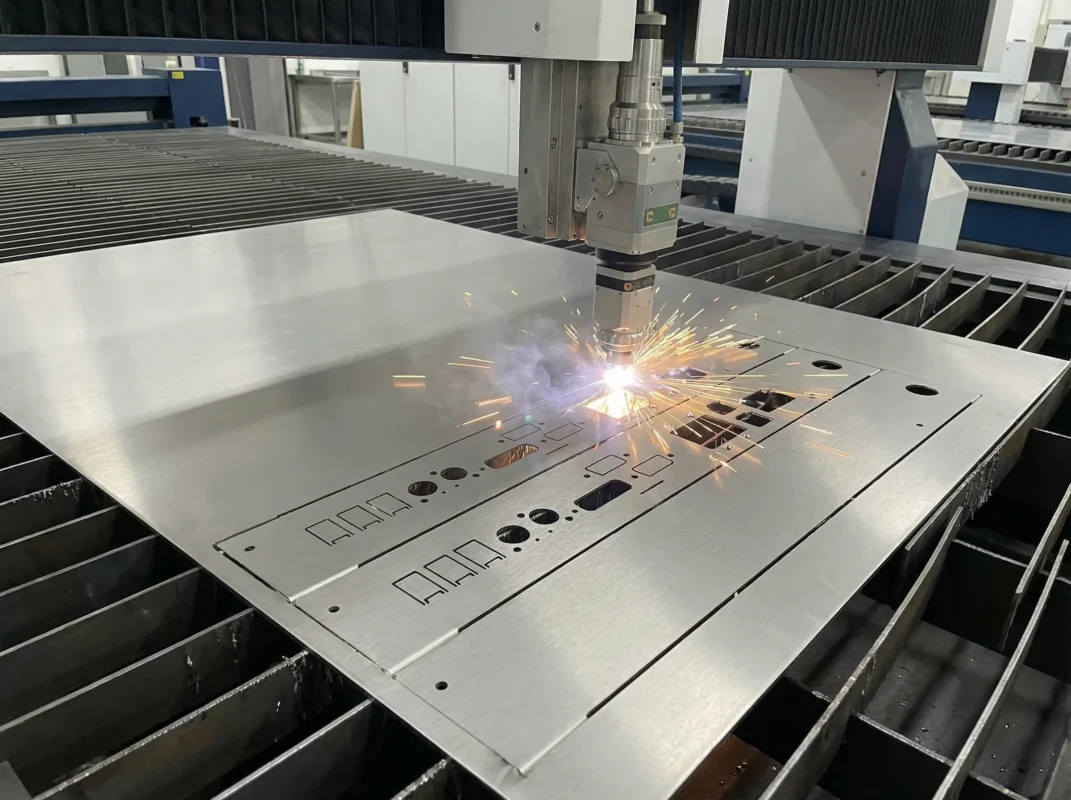 Wycinarka laserowa tnie stal nierdzewną w&nbsp;PG Group Wrocław – iskry i&nbsp;precyzyjne detale